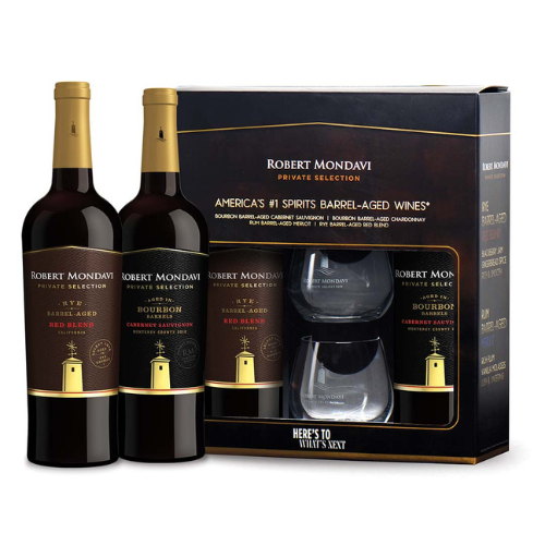 Robert Mondavi Private Selection SBA Bourbon Barrel Cabernet Sauvignon & Rye Red Blend 750ML Bundle with Free 2 Wine Glasses | Thirst Beverage Marketplace